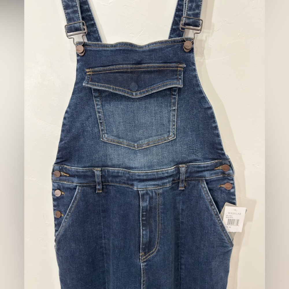 🆕 Wash Lab Blue Rain Denim Wide Leg Open Back Overalls, New with Tags, Medium - Picture 3 of 8